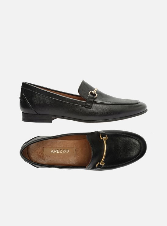 Mocassim Preto Couro Bico Fino Bridão