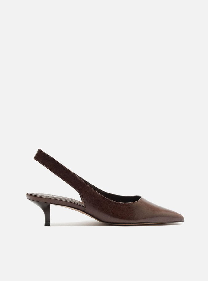 Scarpin Marrom Couro Salto Fino Slingback