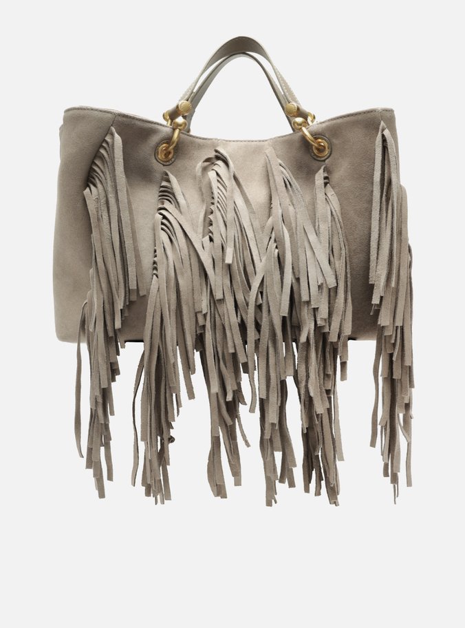 Bolsa Tote Cinza Suede Grande Franjas