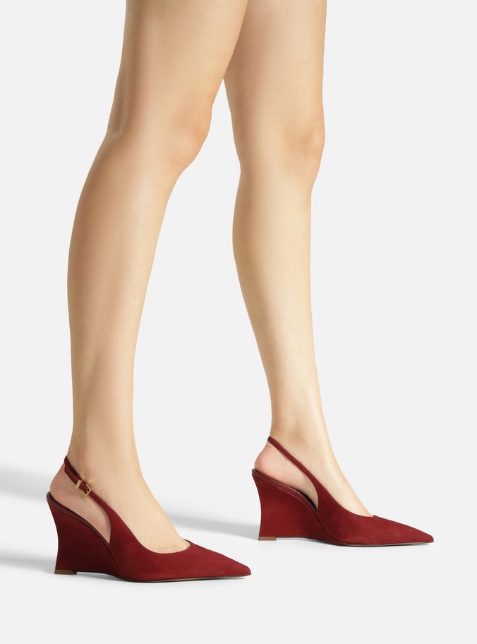 Scarpin Vermelho Acamurçado Slingback Anabela