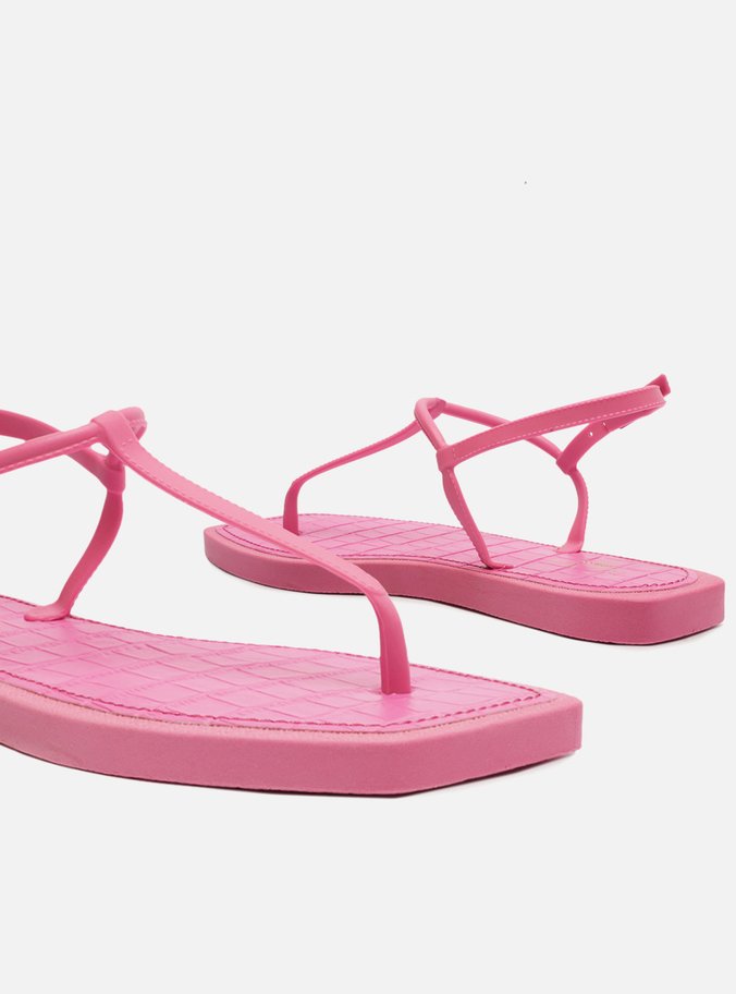 Kit Sandália Rasteira Rosa Square Palmilha Croco e Bag