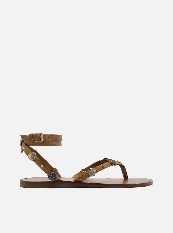 Rasteira Marrom Tiras Bico Redondo