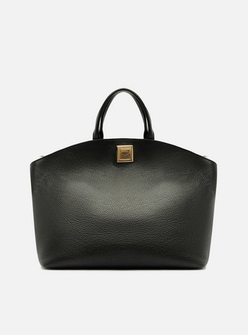 Bolsa Tote Preta Couro Grande Metal