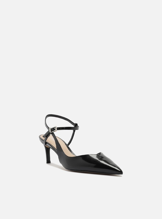 Scarpin Preto Salto Médio Slingback Cruzado