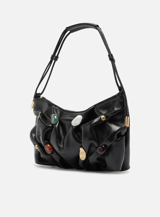 Bolsa Tiracolo Preta Couro Média Aplicações