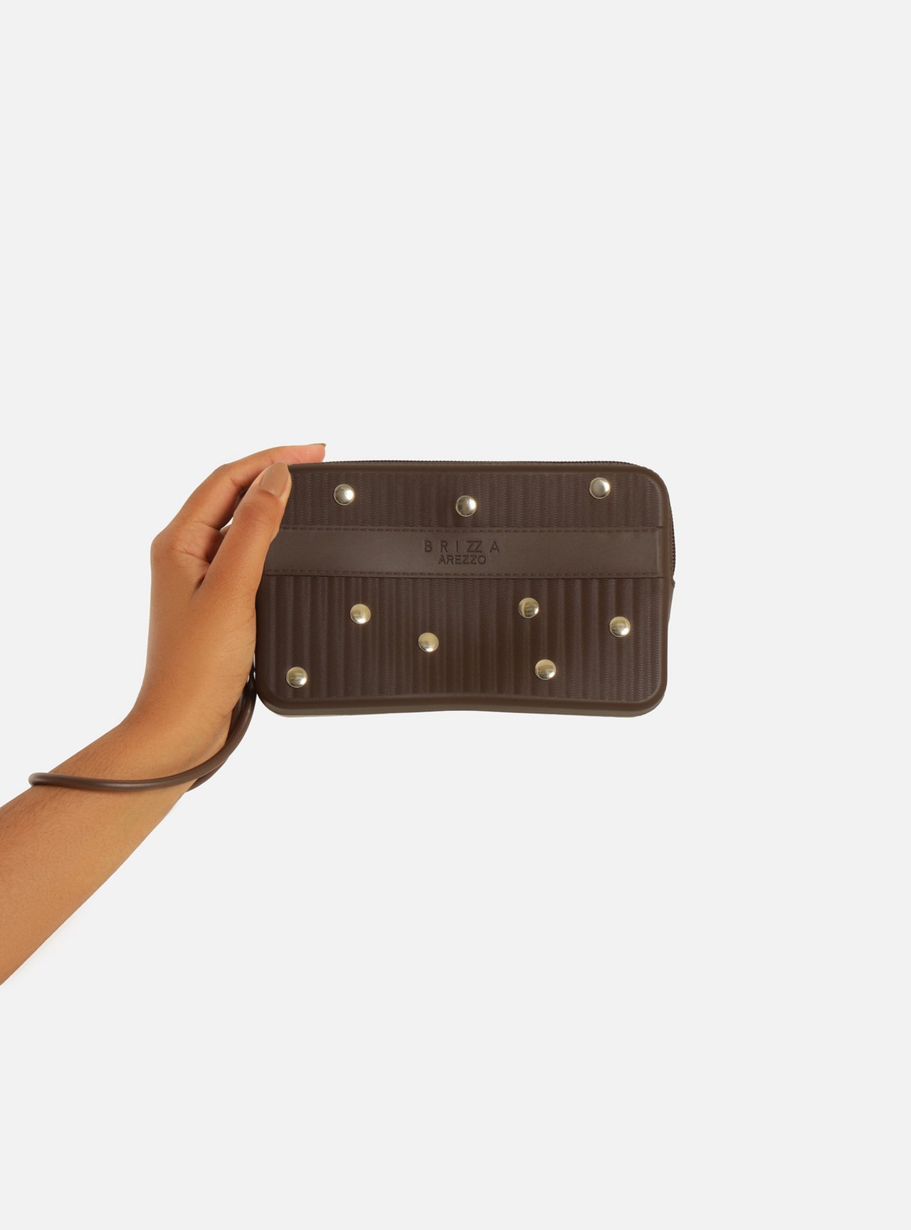 Bolsa Clutch Marrom Média Metais Brizza — foto 4
