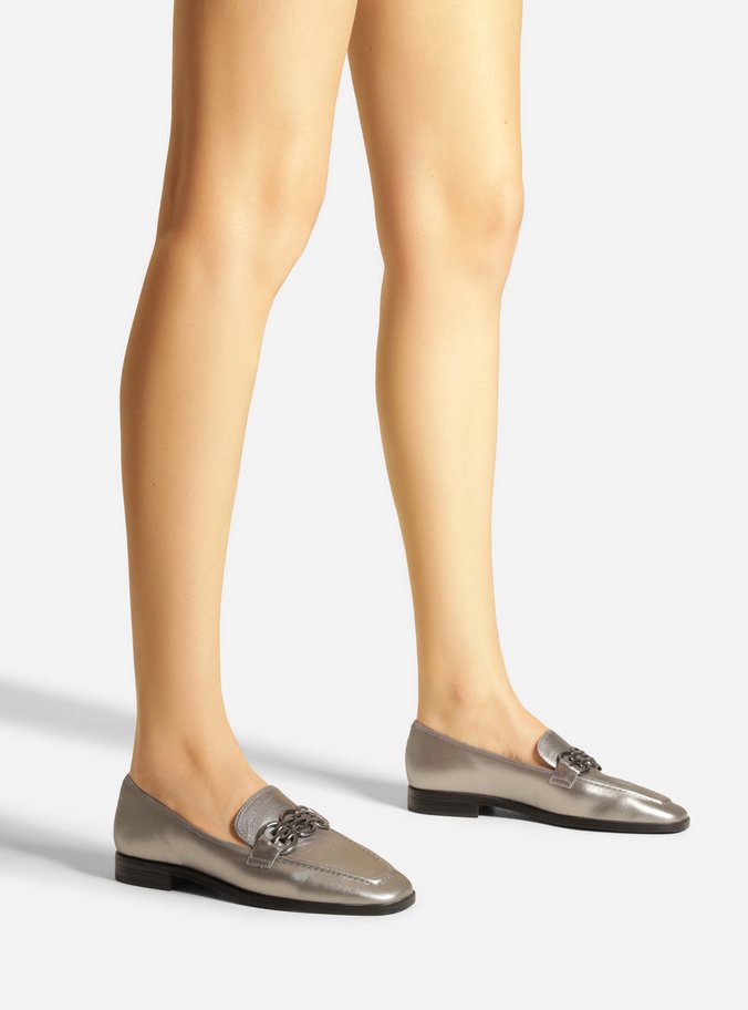 Mocassim Prata Velho Couro Bridão Elos