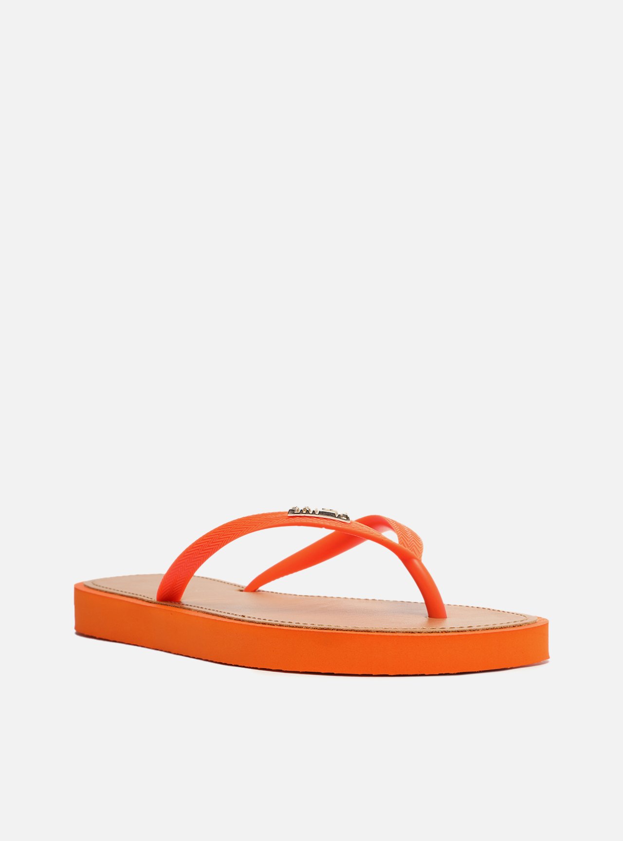 Chinelo de Dedo Tiras Laranja Palmilha Marrom — foto 2
