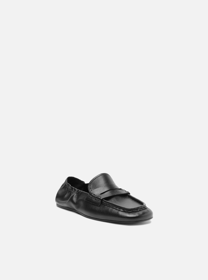 Mocassim Preto Couro Bico Quadrado Soft
