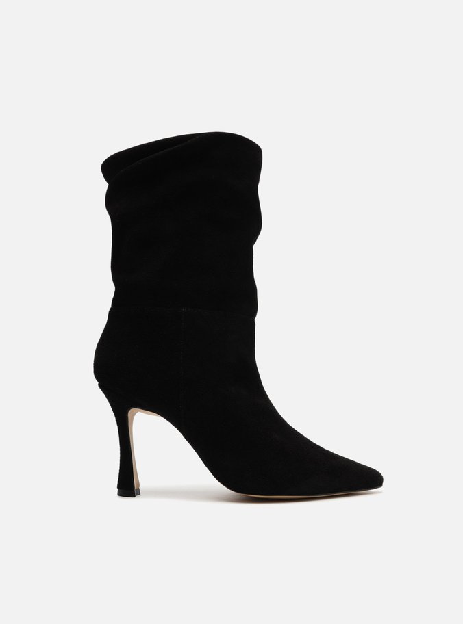 Bota Preta Camurcina Slouchy Salto Fino