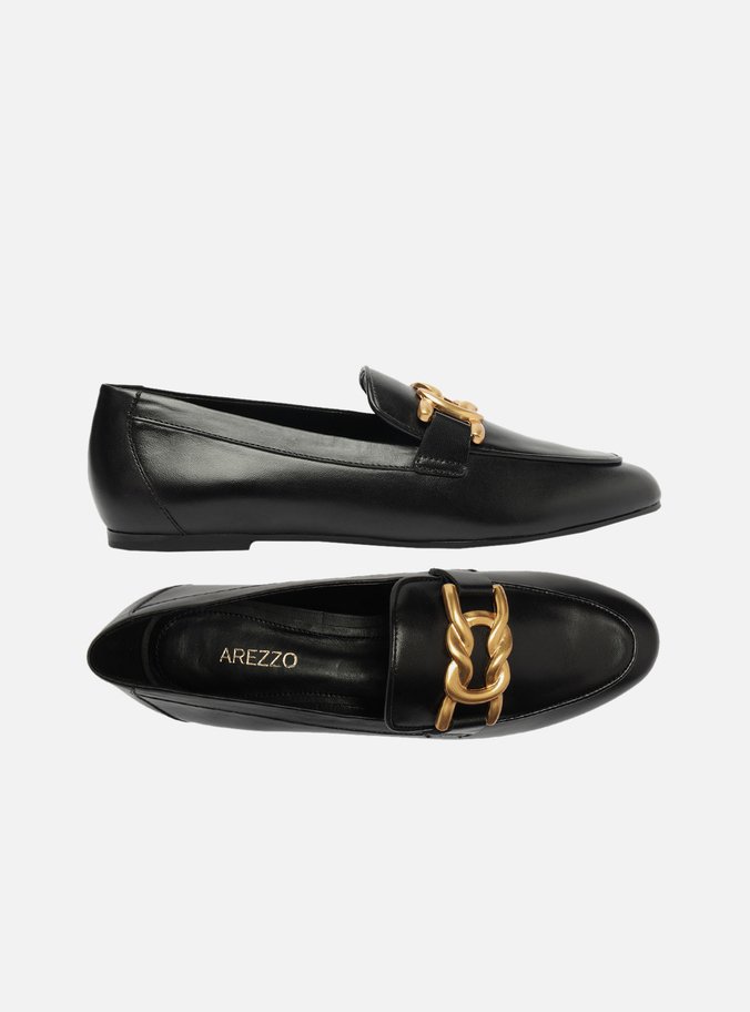 Mocassim Preto Couro Metal Trança