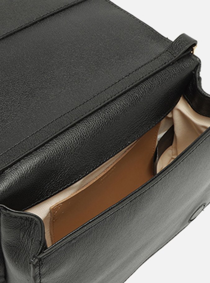 Bolsa Tiracolo Preta Couro Pequena Metais
