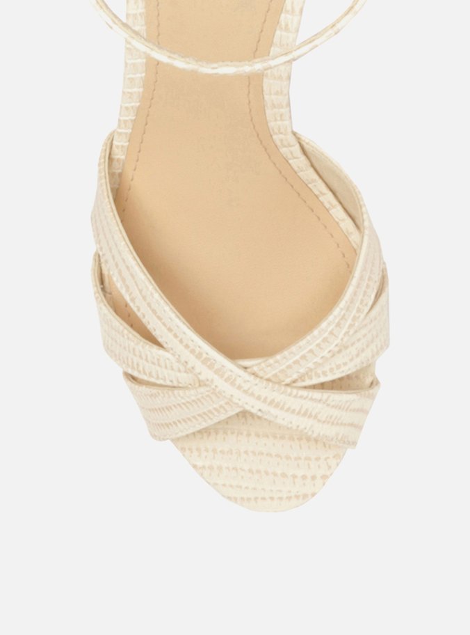 Sandália Off-White Textura Salto Bloco Tiras