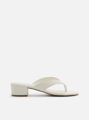 Tamanco Branca Salto Baixo Tiras Flip Flop