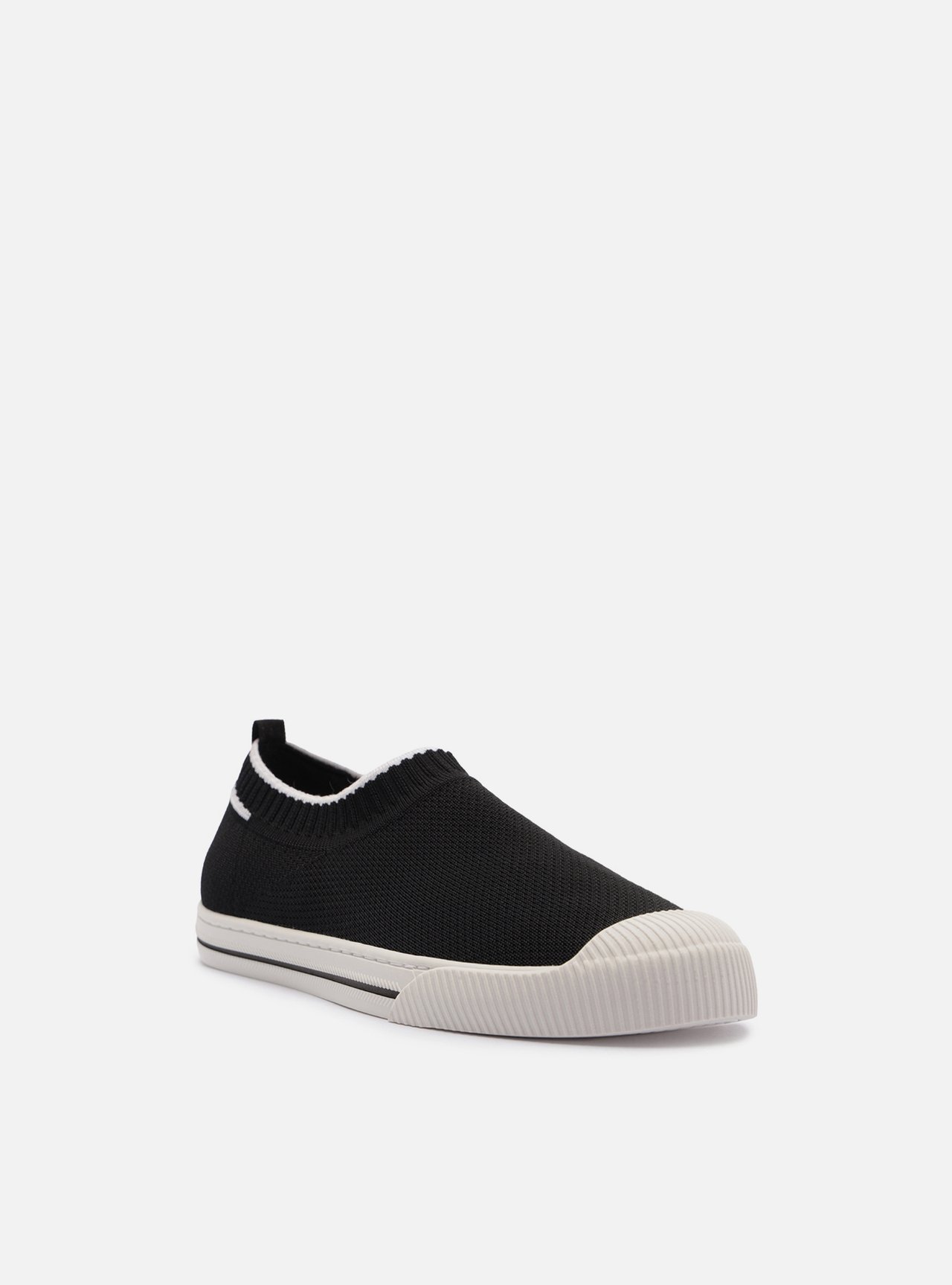 Tênis Slip On Preto Knit Detalhe Branco — foto 2