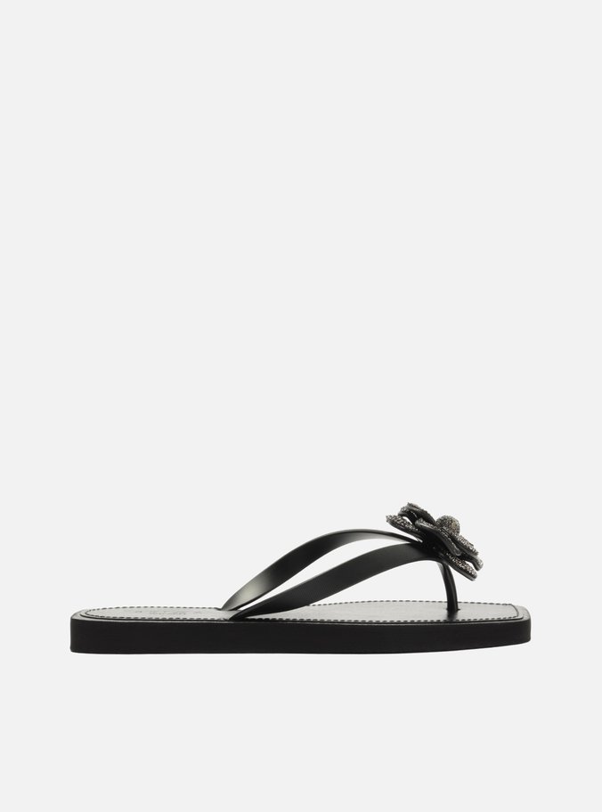 Chinelo de Dedo Preto Recouro Square Flor Strass