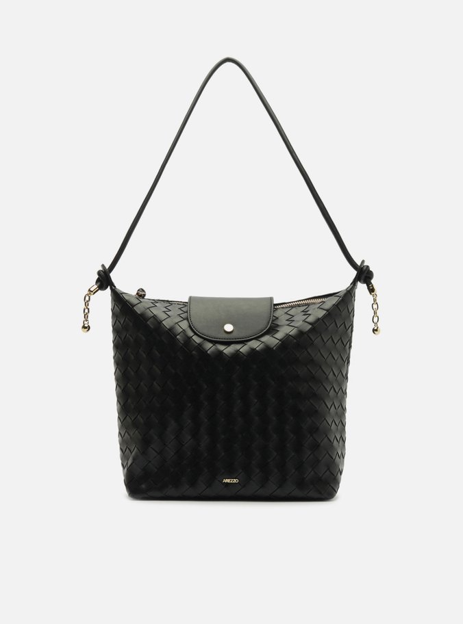 Bolsa Tiracolo Preta Tressê Média Tampo