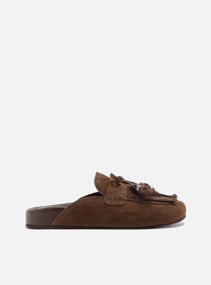 Mule Marrom Escura Suede Franjas