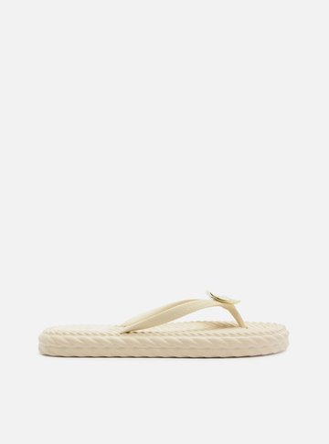 Arezzo — Chinelo de Dedo Off White Flatform Metais Brizza
