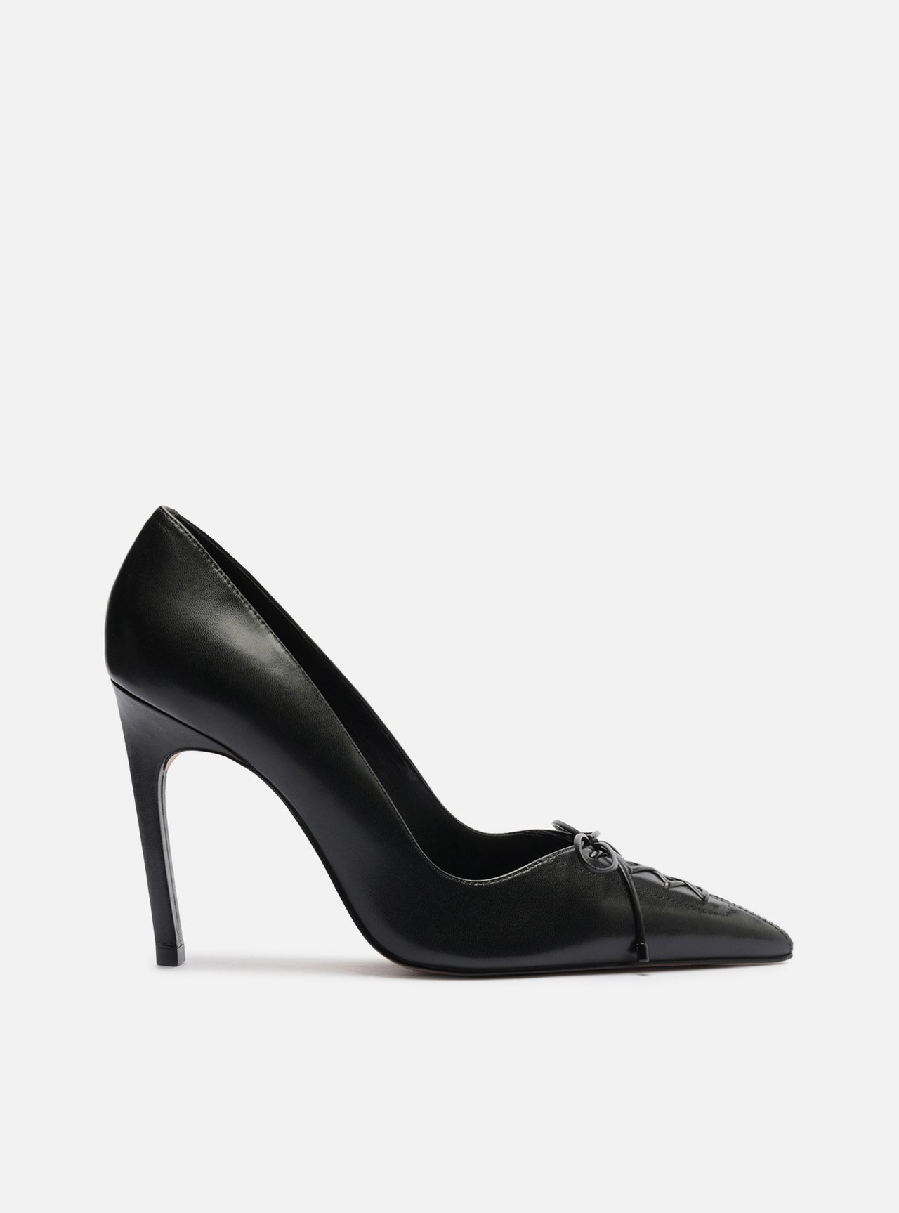 Scarpin Preto Couro Salto Alto Fino Lacing — foto 1
