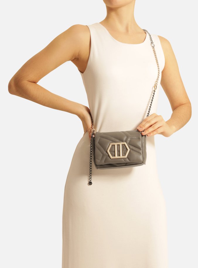 Mini Bag Tiracolo Cinza Couro Emma