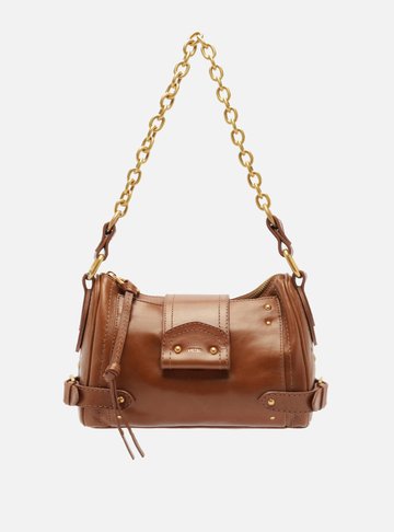 Bolsa Tiracolo Marrom Couro Média Rebites