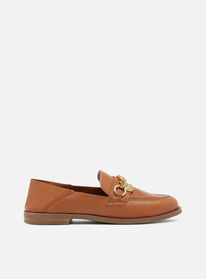 Mocassim Marrom Couro Corrente Pingente
