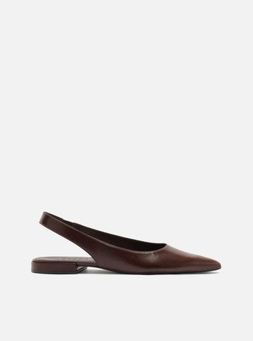 Arezzo — Sapatilha Marrom Couro Slingback Bico Fino