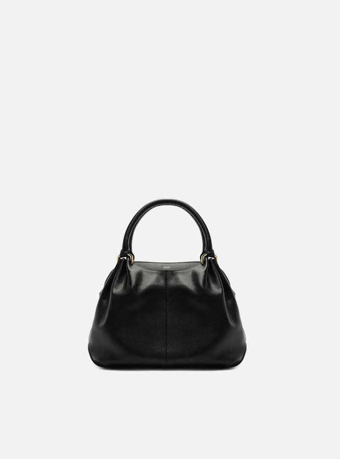 Bolsa Tiracolo Preta Couro Pequena Franzido