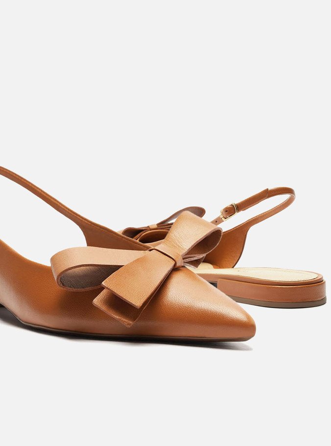 Sapatilha Marrom Couro Slingback Laço Lateral