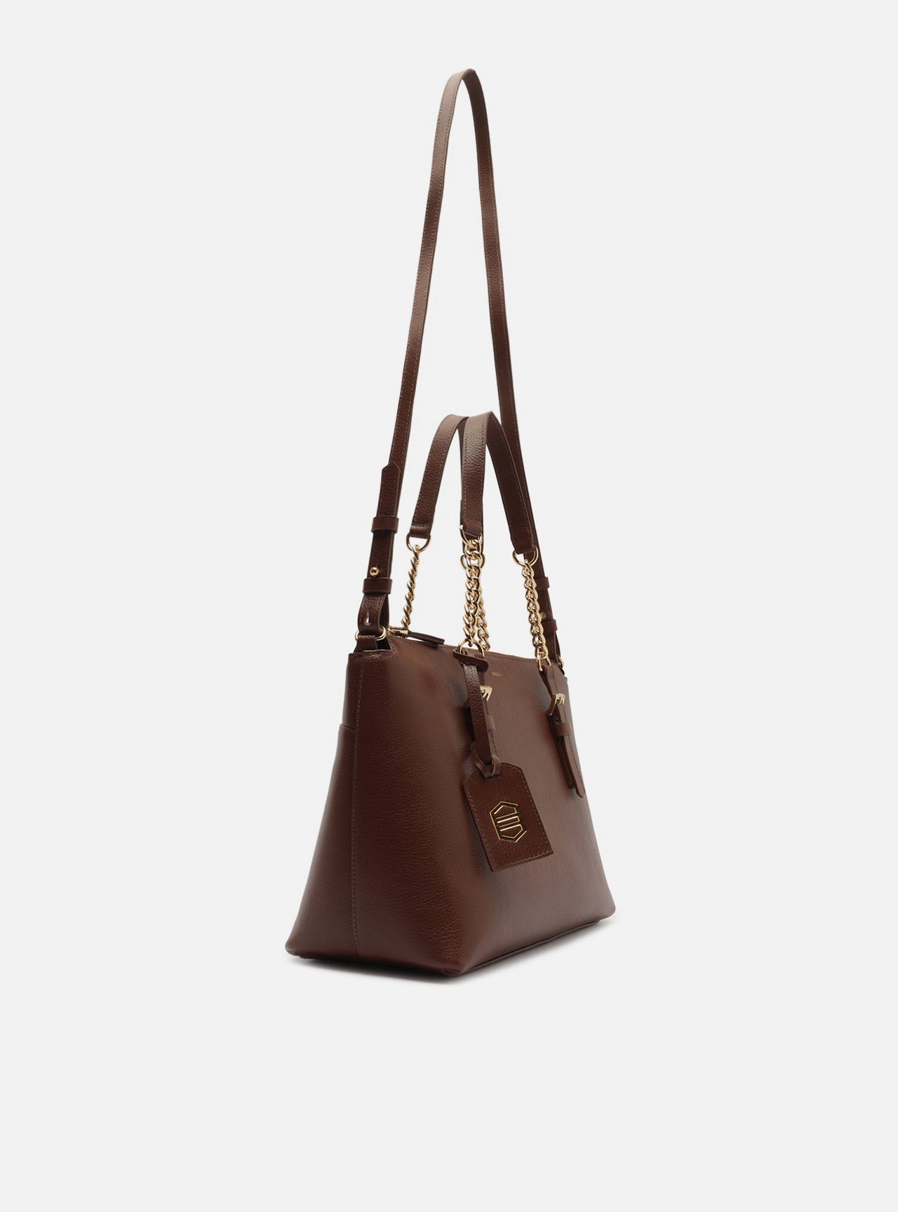 Bolsa Tote Marrom Couro Grande Alça Corrente — foto 5