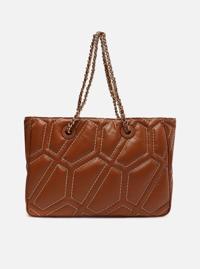Bolsa Shopping Marrom Couro Pesponto Emma Grande
