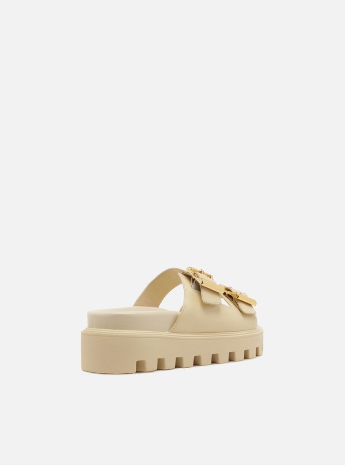 Sandália Off-White Couro Flatform Tratorada