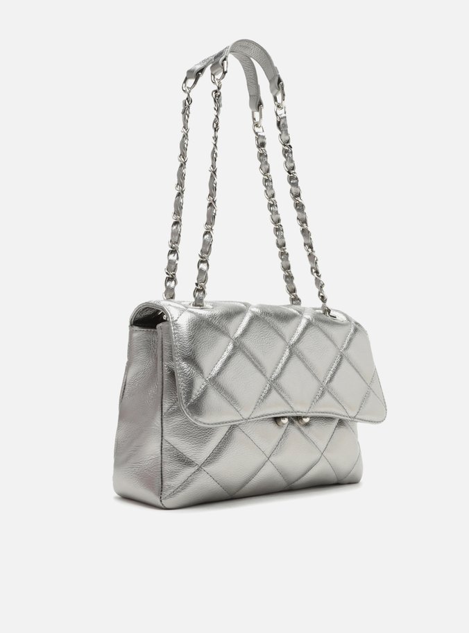 Bolsa Tiracolo Prata Velho Couro Mizz Média