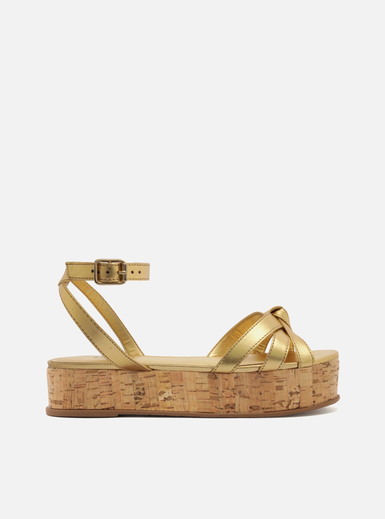Sandália Dourada Couro Flatform — foto 1