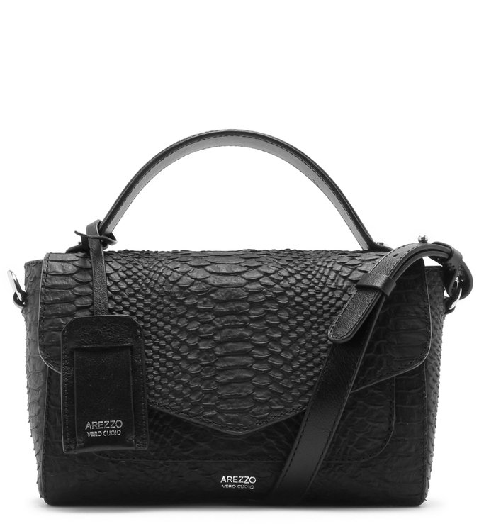 Bolsa Satchel Matte Python Natália Média Preta