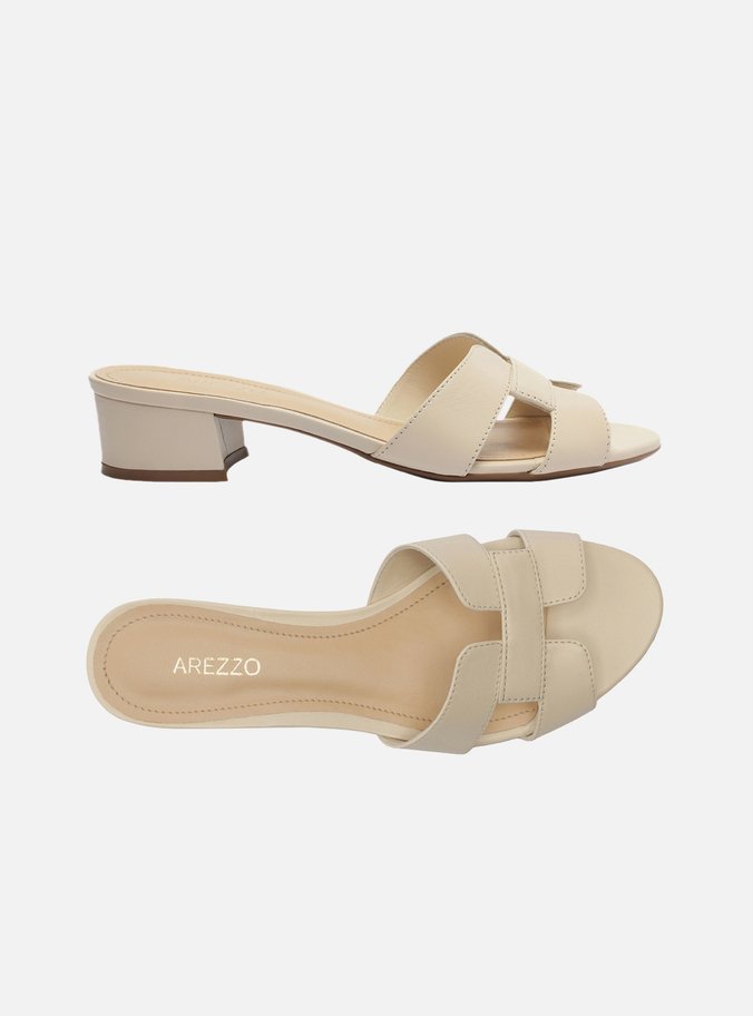 Mule Off White Couro Salto Bloco