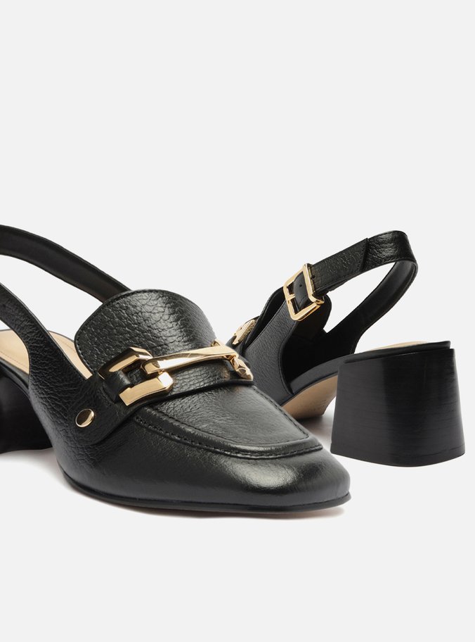 Loafer Preto Couro Salto Bloco Bridão Switch com Troca de Bridão
