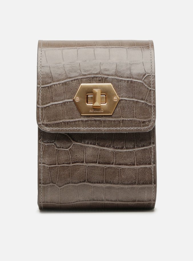 Mini Bag Cinza Couro Croco Porta-Celular