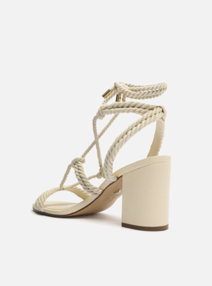 Sandália Off-White Cordão Salto Médio Bloco