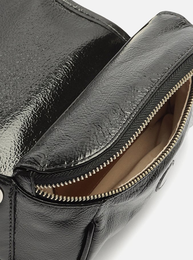 Bolsa Tiracolo Preta Couro Shine Pequena