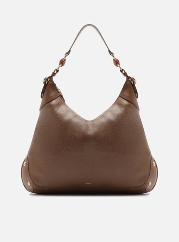 Bolsa Hobo Caramelo Couro Worn Grande Metais