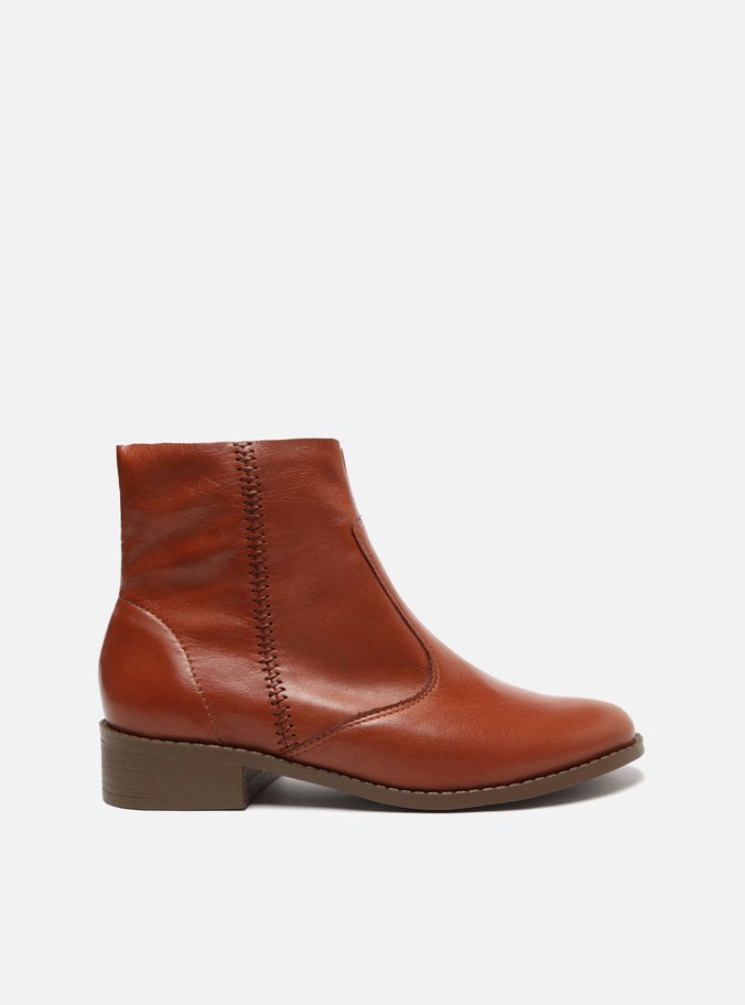 Bota Marrom Couro Cano Curto Salto Bloco