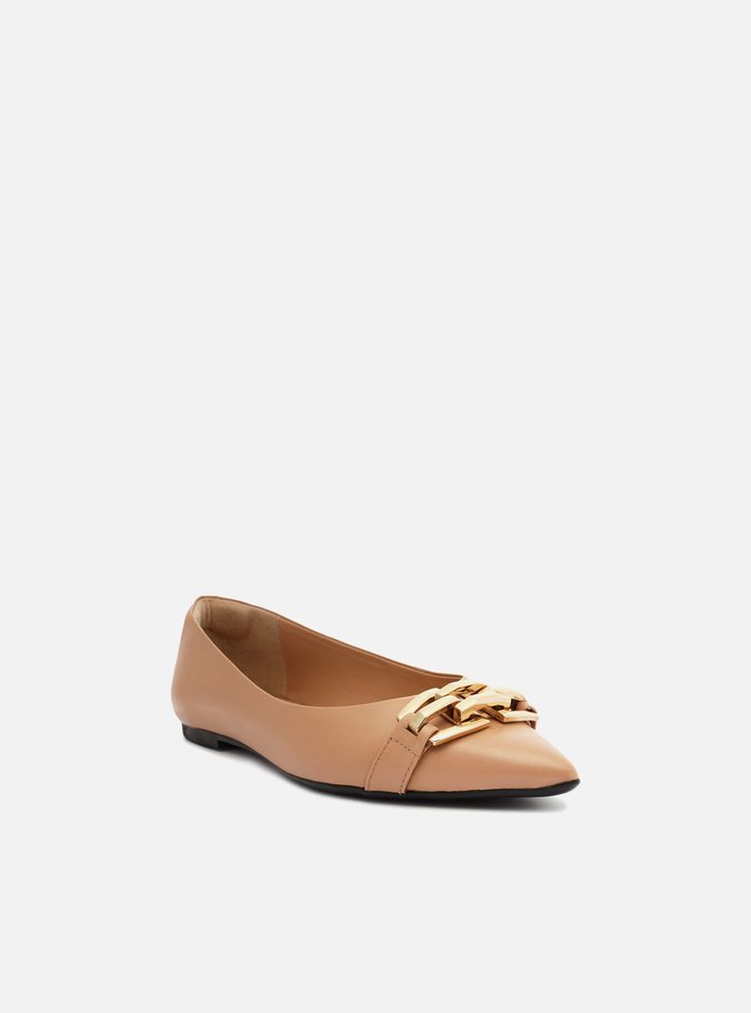 Sapatilha Nude Couro Bico Fino Metal