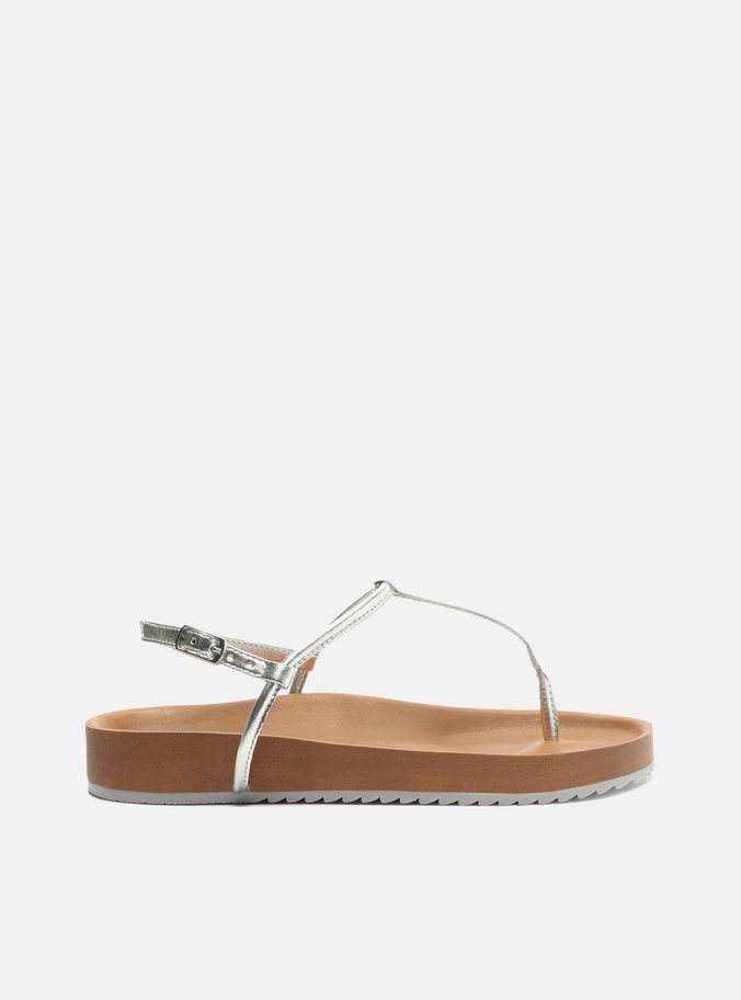 Sandália Papete Prata Flatform Tiras Slim