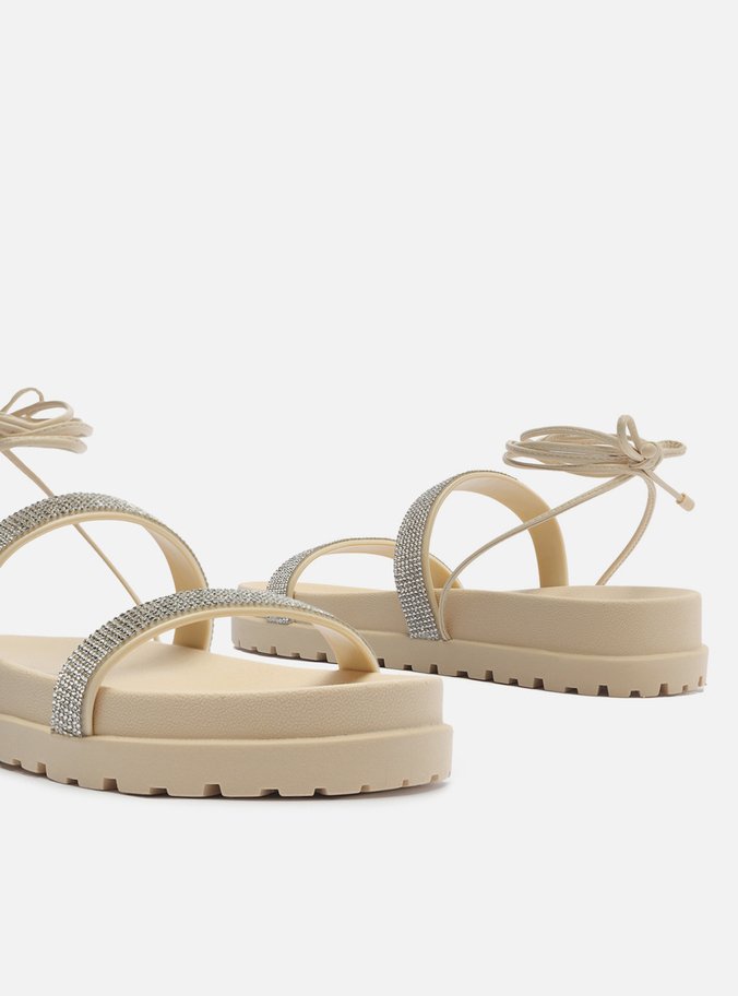 Sandália Nude Strass Flatform Luna Amarração
