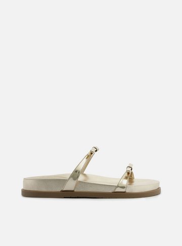 Sandália Papete Dourada Tiras Laços