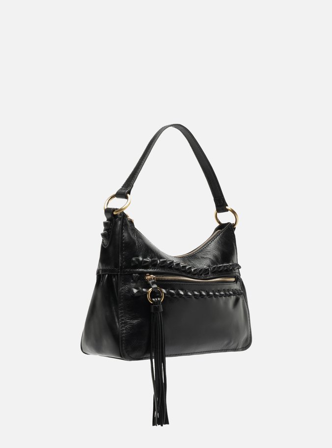 Bolsa Tiracolo Preta Couro Estonado Média Bolso