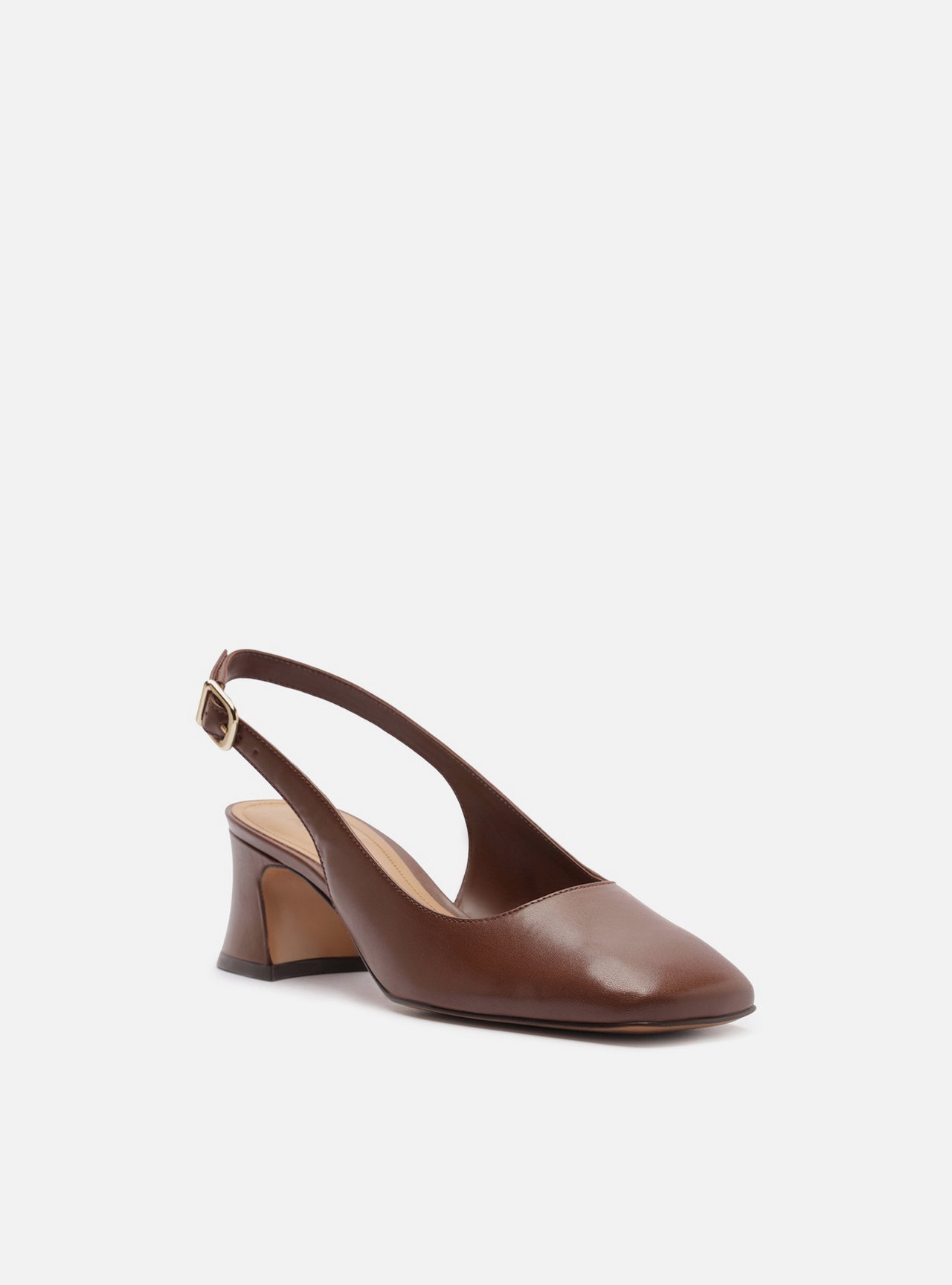 Scarpin Marrom Couro Bloco Bico Quadrado Slingback — foto 2