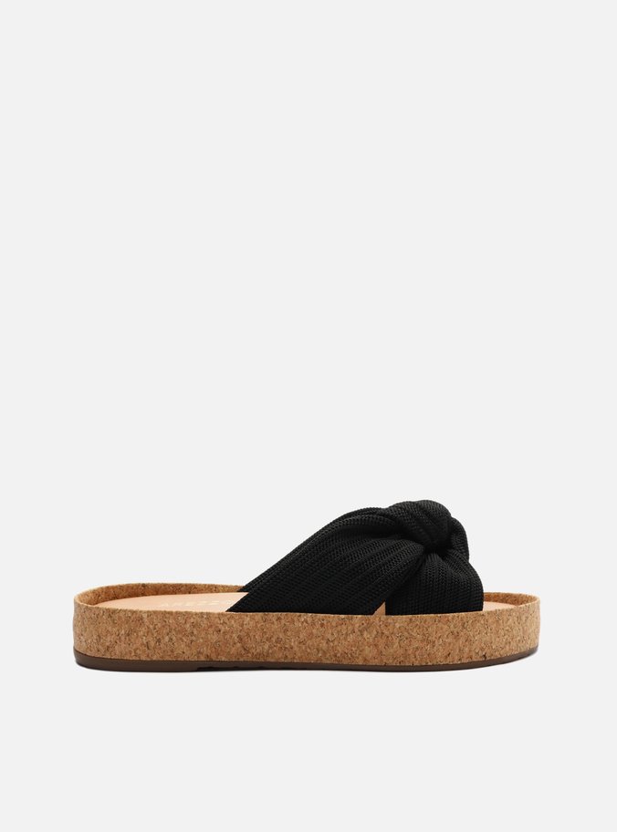 Rasteira Preta Knit Flatform Isis
